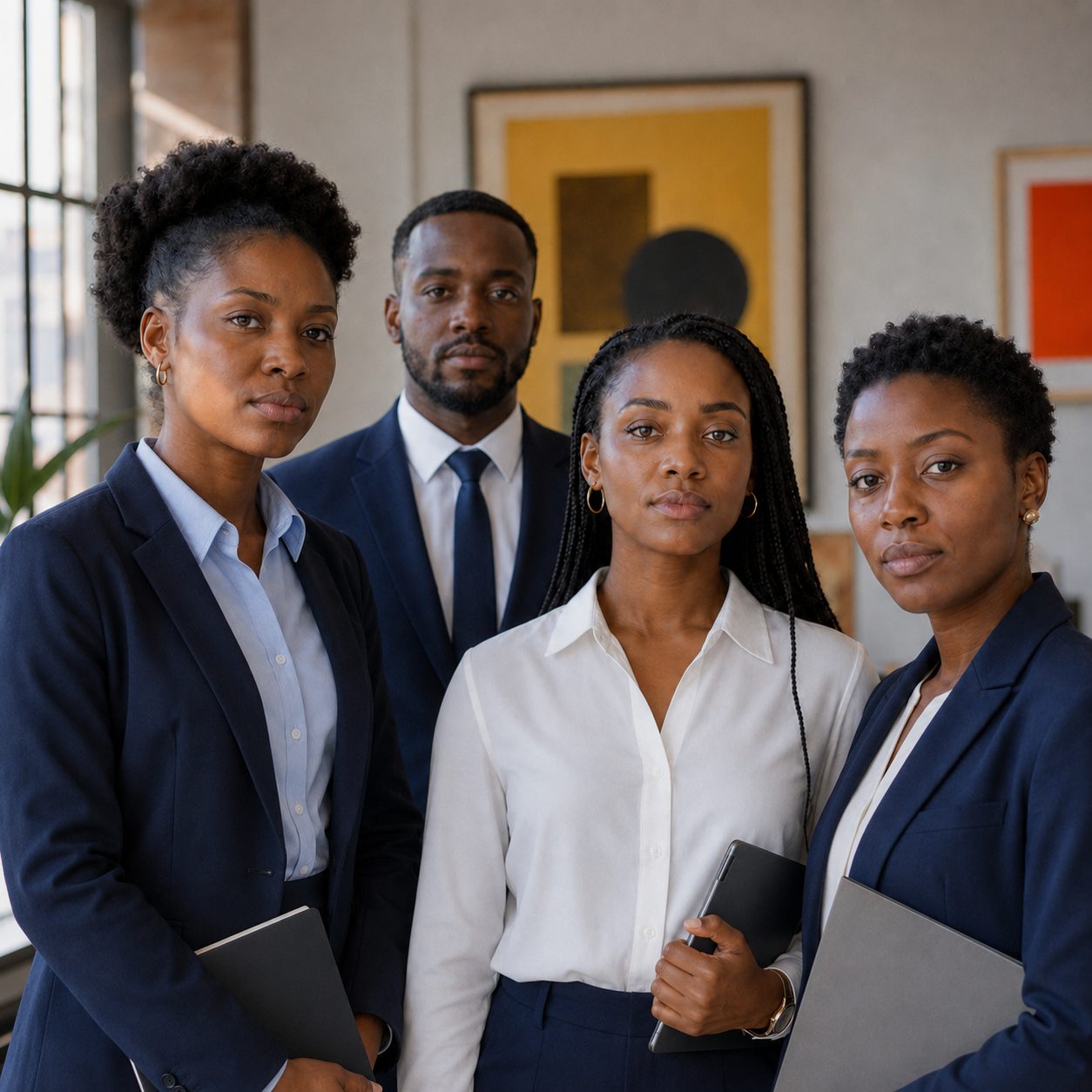 Equipa de quatro consultores africanos da Talent Lab num escritório moderno